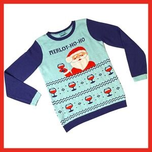 Merlot Ho Ho‎ Ugly Christmas Sweater Novelty Graphic Holiday Party Fun Cute M